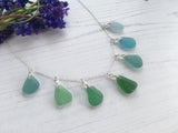 Japanese Sea Glass Necklace, Aqua Green Ombré 18" sterling silver 1