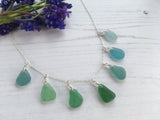 Japanese Sea Glass Necklace, Aqua Green Ombré 18" sterling silver 1