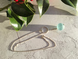 Y Necklace Japanese Sea Glass Marble, Aqua Beach Glass, Sphere Pendant