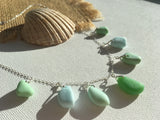 Milk Sea Glass Necklace - blue green sterling silver 18"