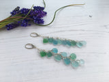Japanese Sea Glass Cascade Earrings, Sterling Silver Green Aqua Ombre