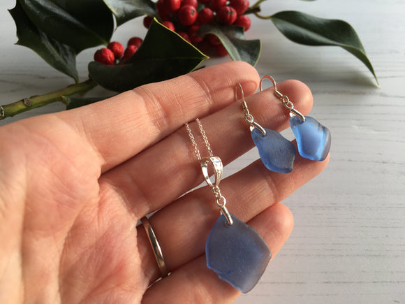 Scottish Light Blue Sea Glass Jewellery Set - Sterling Silver