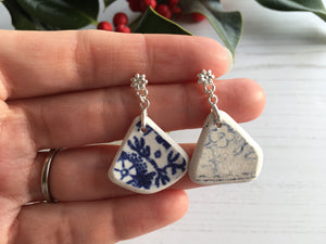 Scottish Sea Pottery Earrings - Floral Print Stud Earring