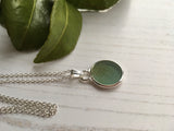 Japanese Sea Glass Ohajiki, Flat Marble Necklace, light sea foam green