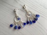 Davenport Sea Glass - Glamorous Dangling Blue White ChandelierEarrings