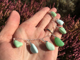 Milk Sea Glass Necklace - blue green sterling silver 18"