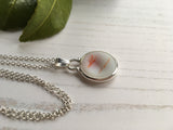 Japanese Sea Glass Ohajiki, Flat Marble Necklace, Red Opalescent with Dimple