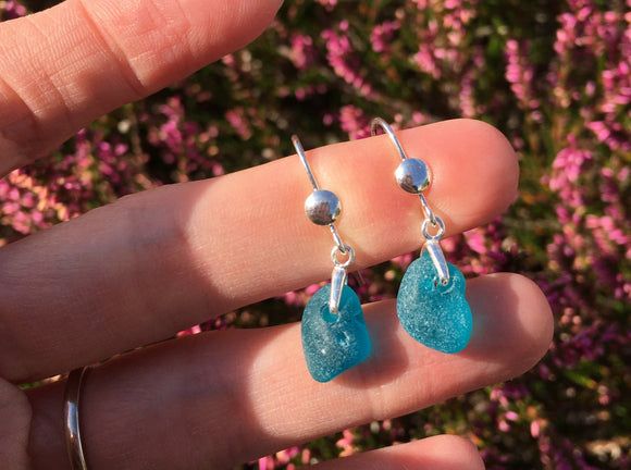 Turquoise Seaham Sea Glass Earrings - Sterling Silver