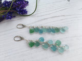 Japanese Sea Glass Cascade Earrings, Sterling Silver Green Aqua Ombre