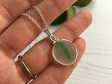 Japanese Sea Glass Ohajiki, Flat Marble Necklace, white green