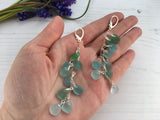 Japanese Sea Glass Cascade Earrings, Sterling Silver Green Aqua Ombre