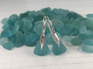 Japanese Sea Glass Earrings, Aqua Colour, Mermaid Tail sterling silver