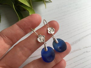 Royal Blue Japanese Sea Glass Ohajiki Earrings