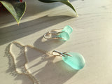 Japanese Aqua Sea Glass Jewellery Set - Sterling Silver