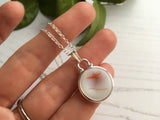 Japanese Sea Glass Ohajiki, Flat Marble Necklace, Red Opalescent with Dimple