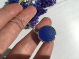 Japanese Sea Glass Marble Necklace, Cobalt Blue Beach Glass, Sphere Pendant