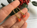 Red Sea Glass Angel Wing Earrings - 24K Gold On Sterling Silver