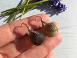 Amber Sea Glass Marble Earrings - Leverback Sterling