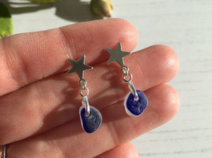 Blue Multi Seaham Sea Glass Sterling Silver Star Studs