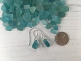 Japanese Sea Glass Earrings, Aqua Colour, Mermaid Tail sterling silver