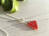 Large Red Sea Glass Necklace, Amberina Heart Pendant