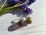 Amber Sea Glass Marble Earrings - Leverback Sterling