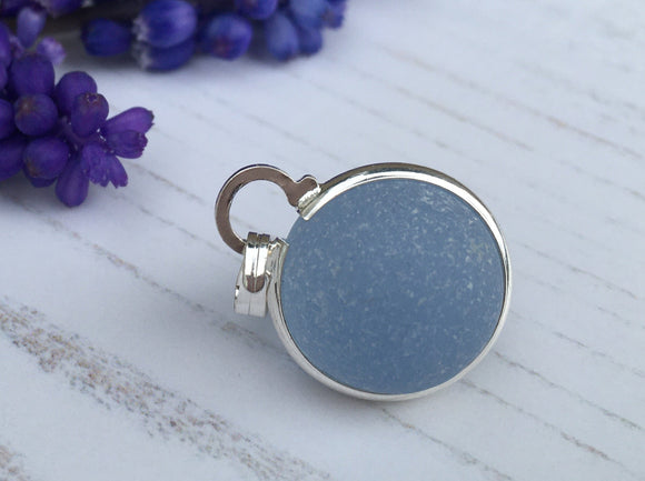 Japanese Sea Glass Marble Necklace, Light Blue Beach Glass, Sphere Pendant