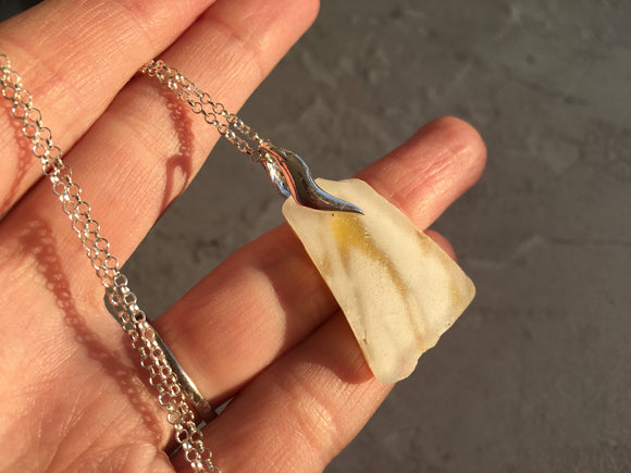 Scottish Spatter Sea Glass Necklace, Multi Colour Yellow White