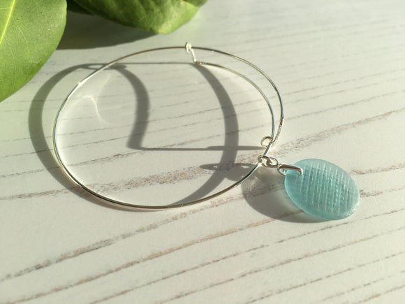 Japanese Sea Glass Ohajiki Bracelet, Flat Marble Adjustable Bangle Sterling