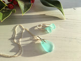 Japanese Aqua Sea Glass Jewellery Set - Sterling Silver