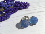 Japanese Sky Blue Sea Glass Marble Earrings, Leverback Sterling Silver
