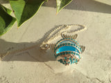 Turquoise Sparkly Fish Locket with Turquoise Sea Glass Marbke