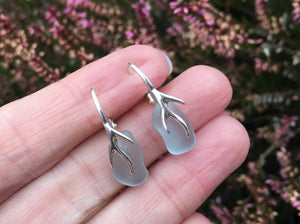 Coral Lever back - Grey Seaham Sea Glass Earrings