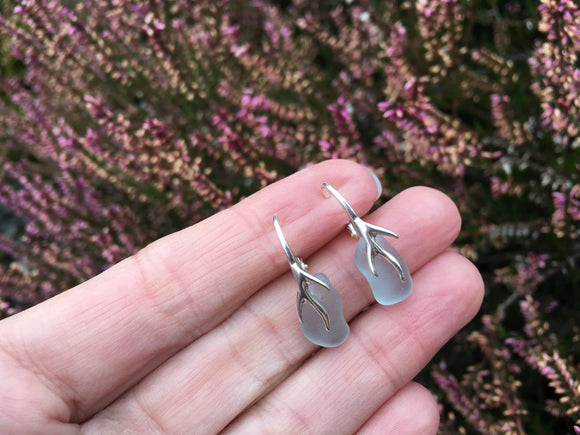 Coral Lever back - Grey Seaham Sea Glass Earrings