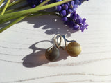 Amber Sea Glass Marble Earrings - Leverback Sterling