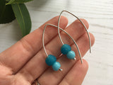 Sea glass bead earrings - turquoise - dangling earrings, sterling silver