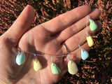Milk Sea Glass Necklace - yellow, blue and green, sterling silver 18"