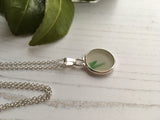 Japanese Sea Glass Ohajiki, Flat Marble Necklace, white green