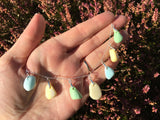 Milk Sea Glass Necklace - yellow, blue and green, sterling silver 18"