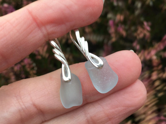 Angel Earrings - Grey Seaham Sea Glass Earrings