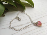 Seaham Pink/Yellow/Orange Sea Glass Bracelet With Heart Design Sterling Silver