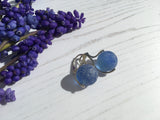 Japanese Sky Blue Sea Glass Marble Earrings, Leverback Sterling Silver