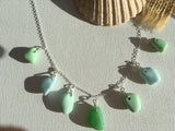 Milk Sea Glass Necklace - blue green sterling silver 18"