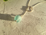 Y Necklace Japanese Sea Glass Marble, Aqua Beach Glass, Sphere Pendant