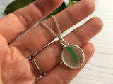 Japanese Sea Glass Ohajiki, Flat Marble Necklace, white green