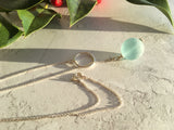 Y Necklace Japanese Sea Glass Marble, Aqua Beach Glass, Sphere Pendant