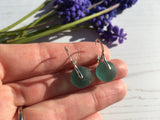 Japanese Dark Aqua Sea Glass Marble Earrings, Leverback Sterling Silver