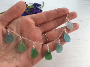 Japanese Sea Glass Necklace, Aqua Green Ombré 18" sterling silver 1