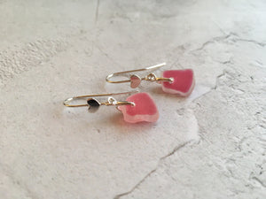 Scottish Pink Sea Glass Heart Design Earrings - Sterling Silver