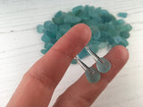 Japanese Sea Glass Earrings, Aqua Colour, Minimalist sterling silver